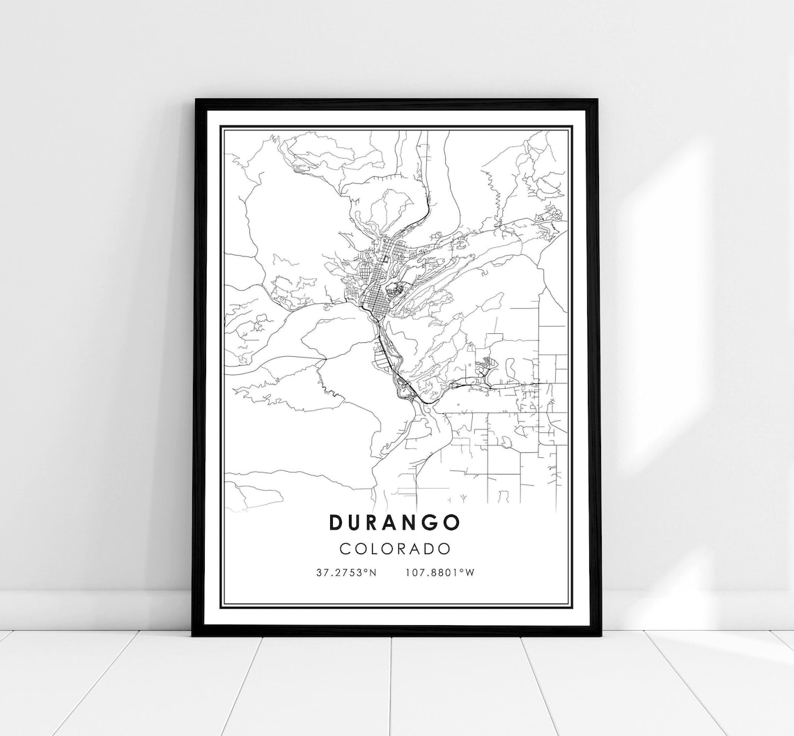 Durango Map Print Poster, Colorado City Travel