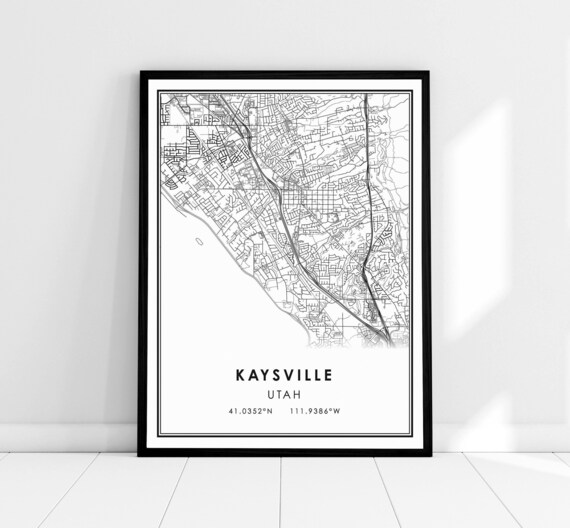 Kaysville Utah Black and White City Street Map Poster Minimalist Decor