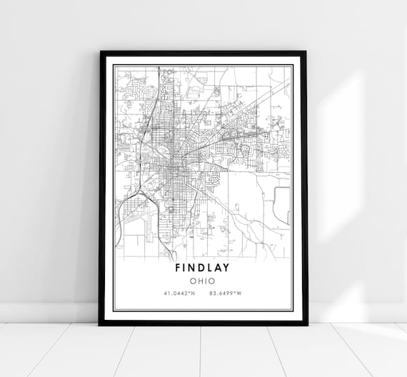 Findlay Ohio Minimalist Black White City Map Coordinates Poster