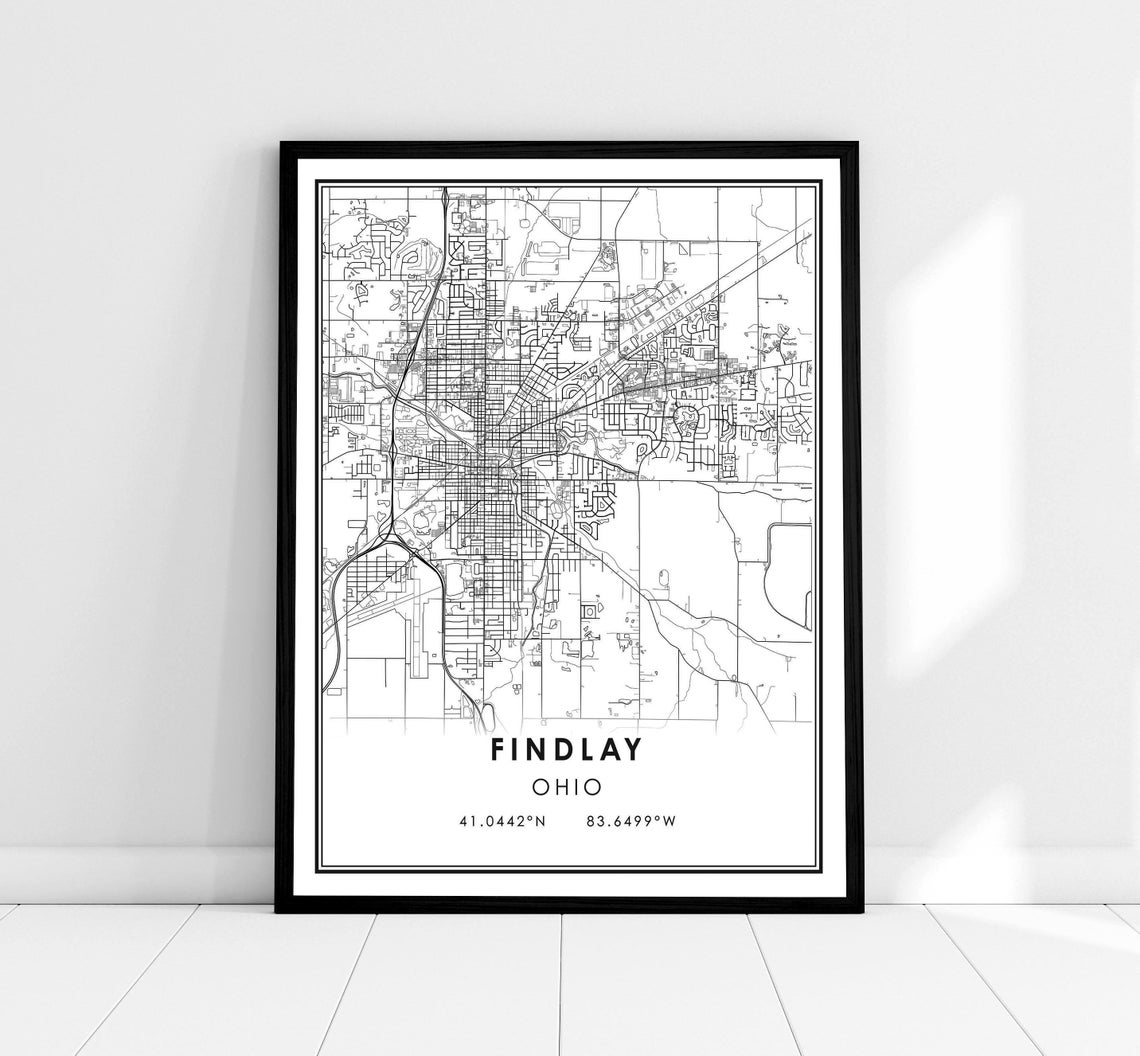 Findlay Ohio Minimalist Black White City Map Coordinates Poster