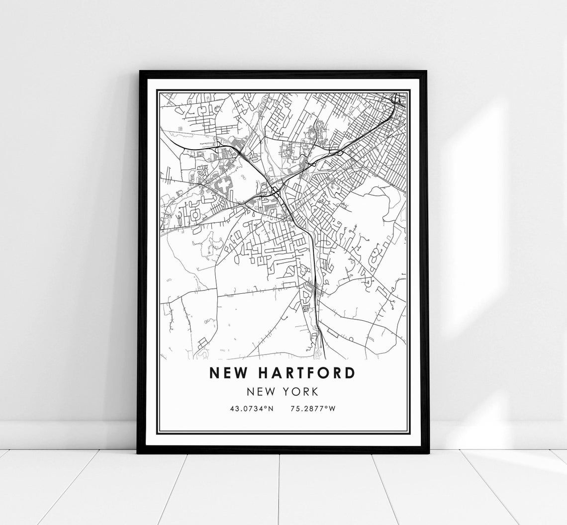 New Hartford New York Monochrome City Street Map Wall Poster