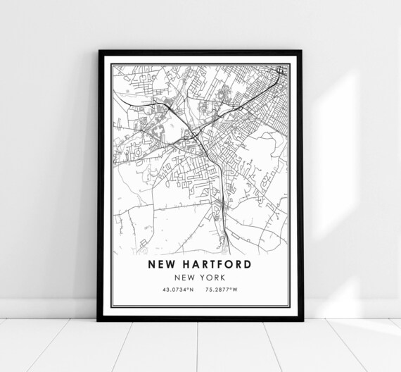 New Hartford New York Monochrome City Street Map Wall Poster