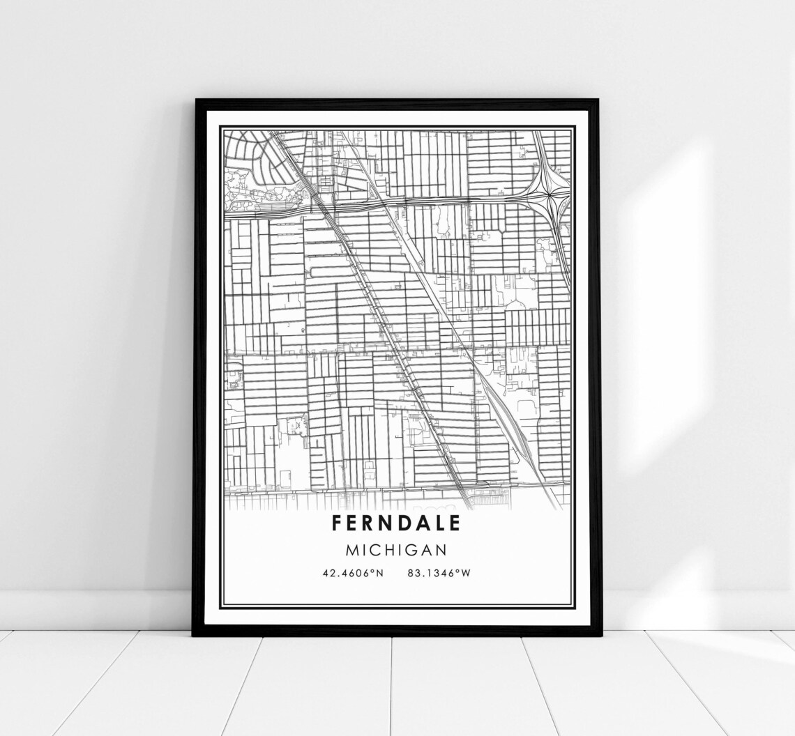 Ferndale Map Print, Modern Michigan Travel Poster