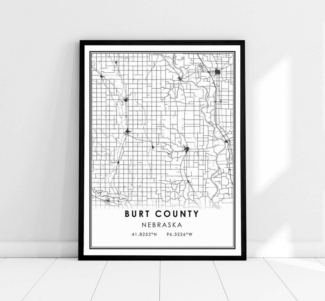 Burt County Nebraska Minimalist Street Map Poster With Coordinates