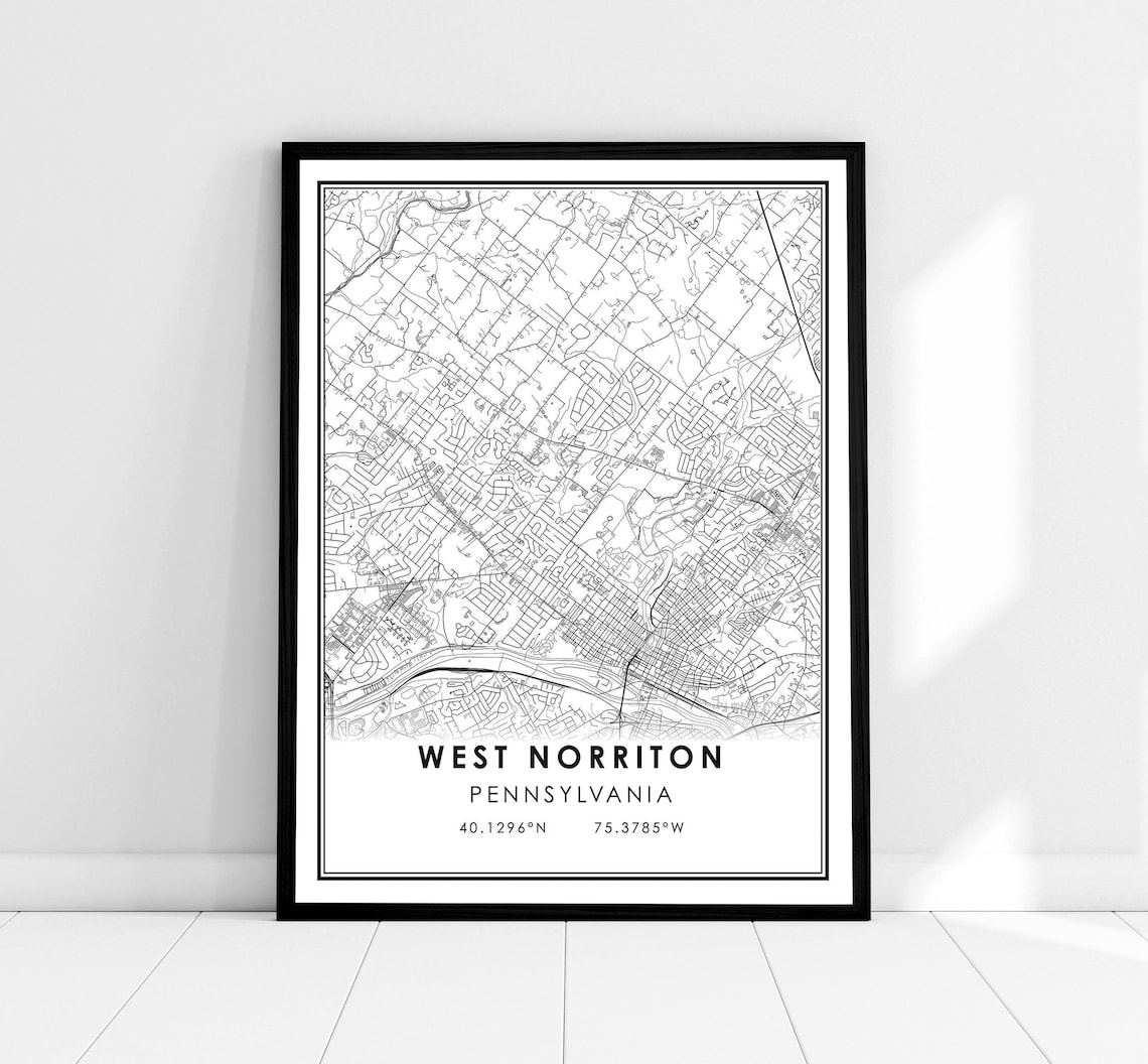 West Norriton Pennsylvania Minimalist City Street Map Wall Art