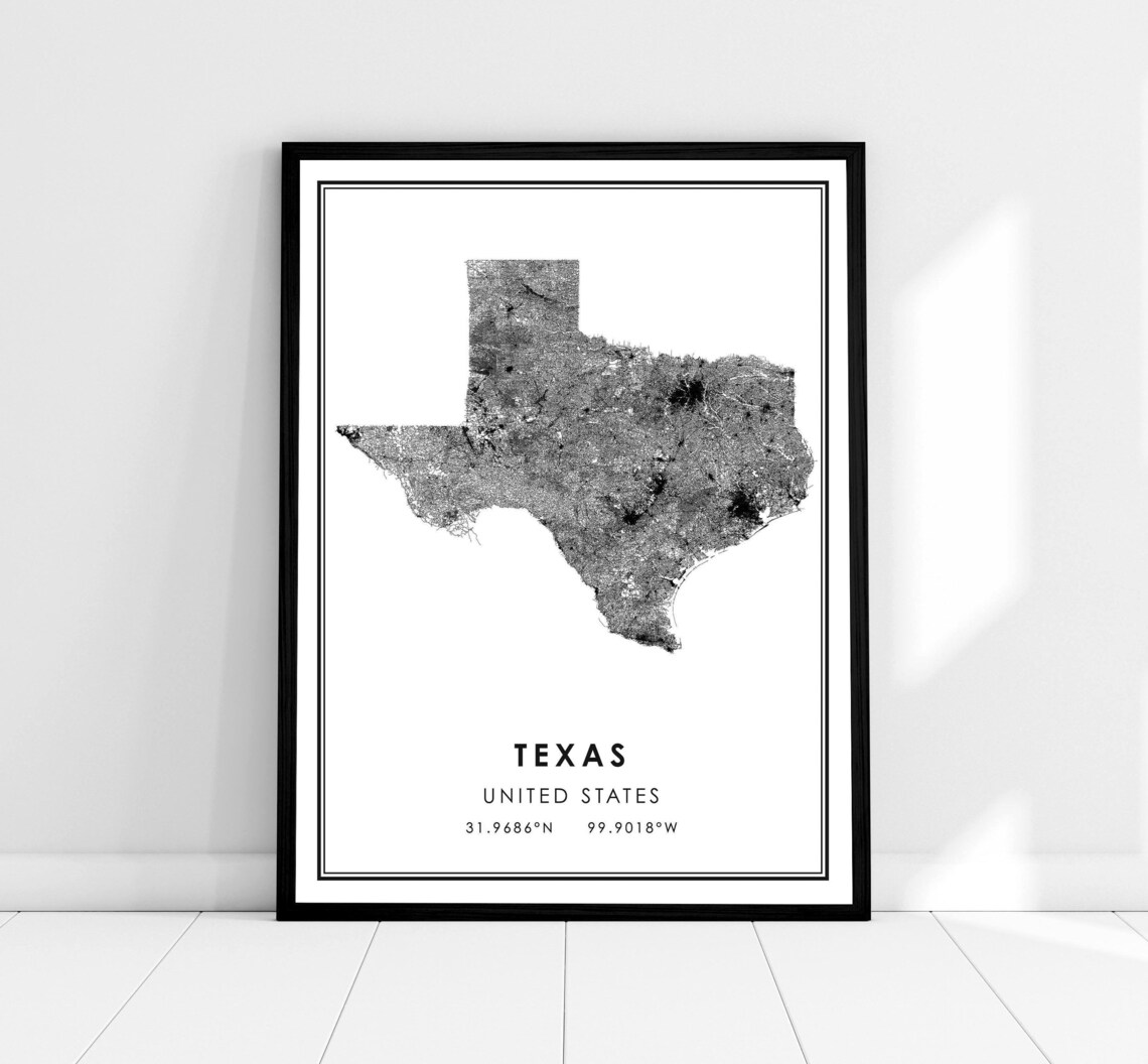 Texas United States Map Print, Travel Wall Poster