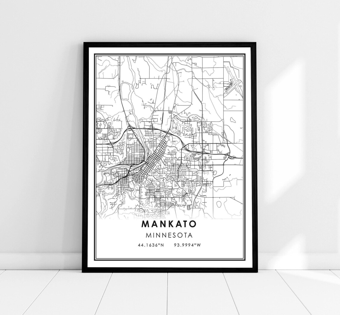 Mankato Map Art Print, Minnesota Road Map