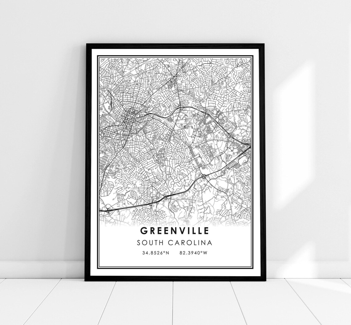 Greenville Map Poster, South Carolina City Travel