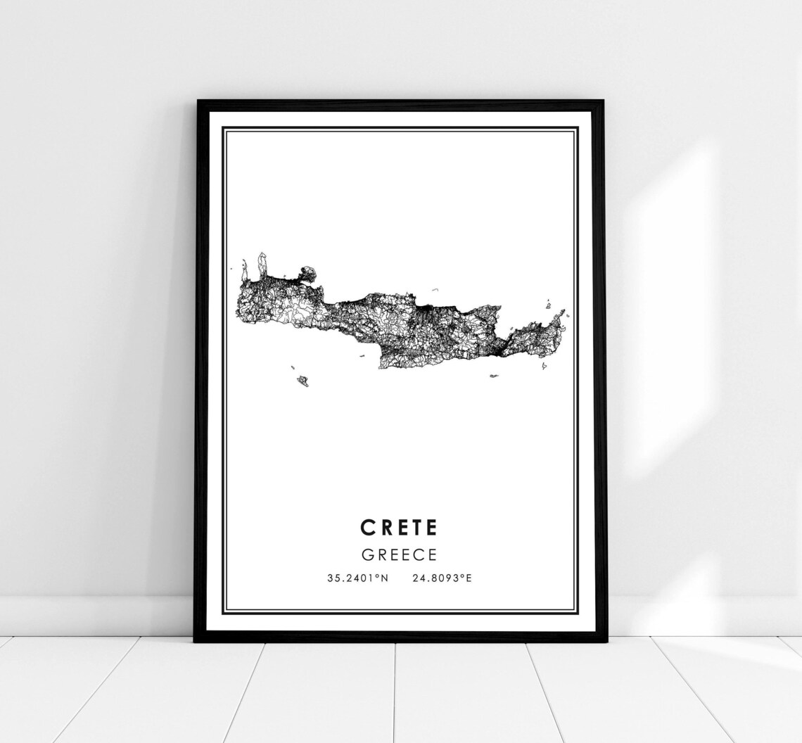 Crete Map Travel Poster, Greece Road Map Art