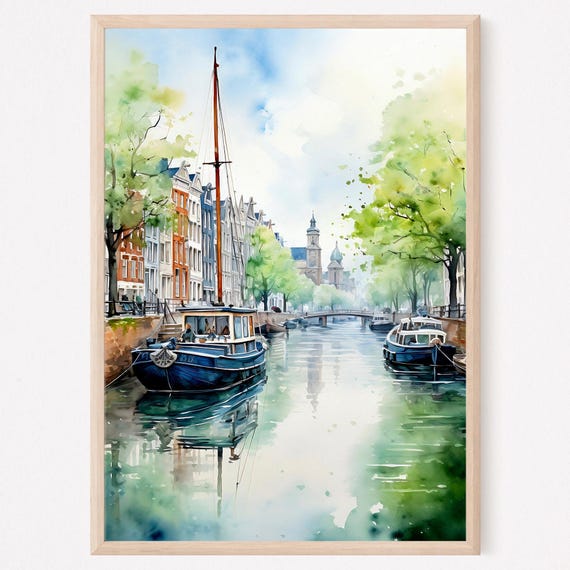 Amsterdam Canal Houses Watercolor Art Print