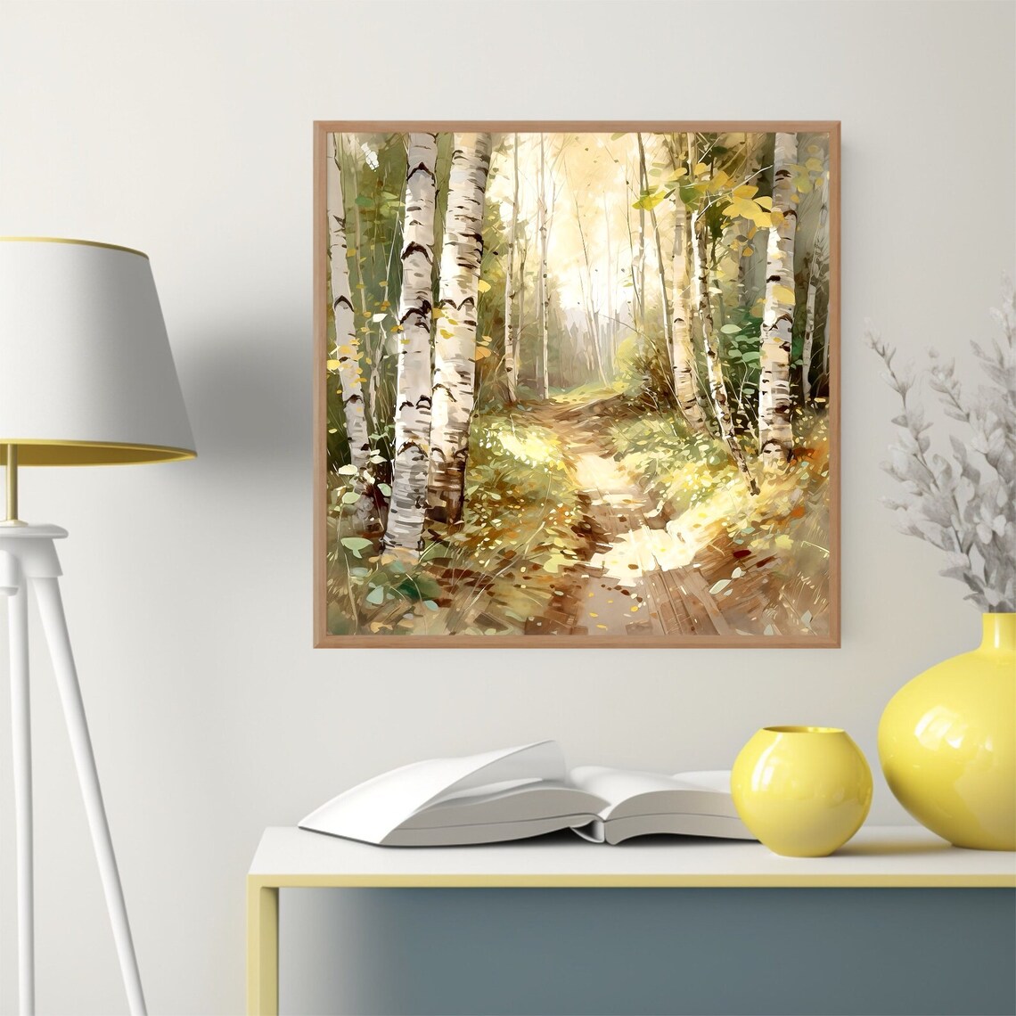 Birch Woods Watercolor Art Print, Fall Landscape - Image 2