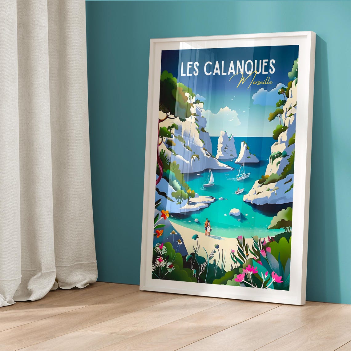 Les Calanques Marseille Turquoise Cove Sailboats Riviera Poster - Image 5
