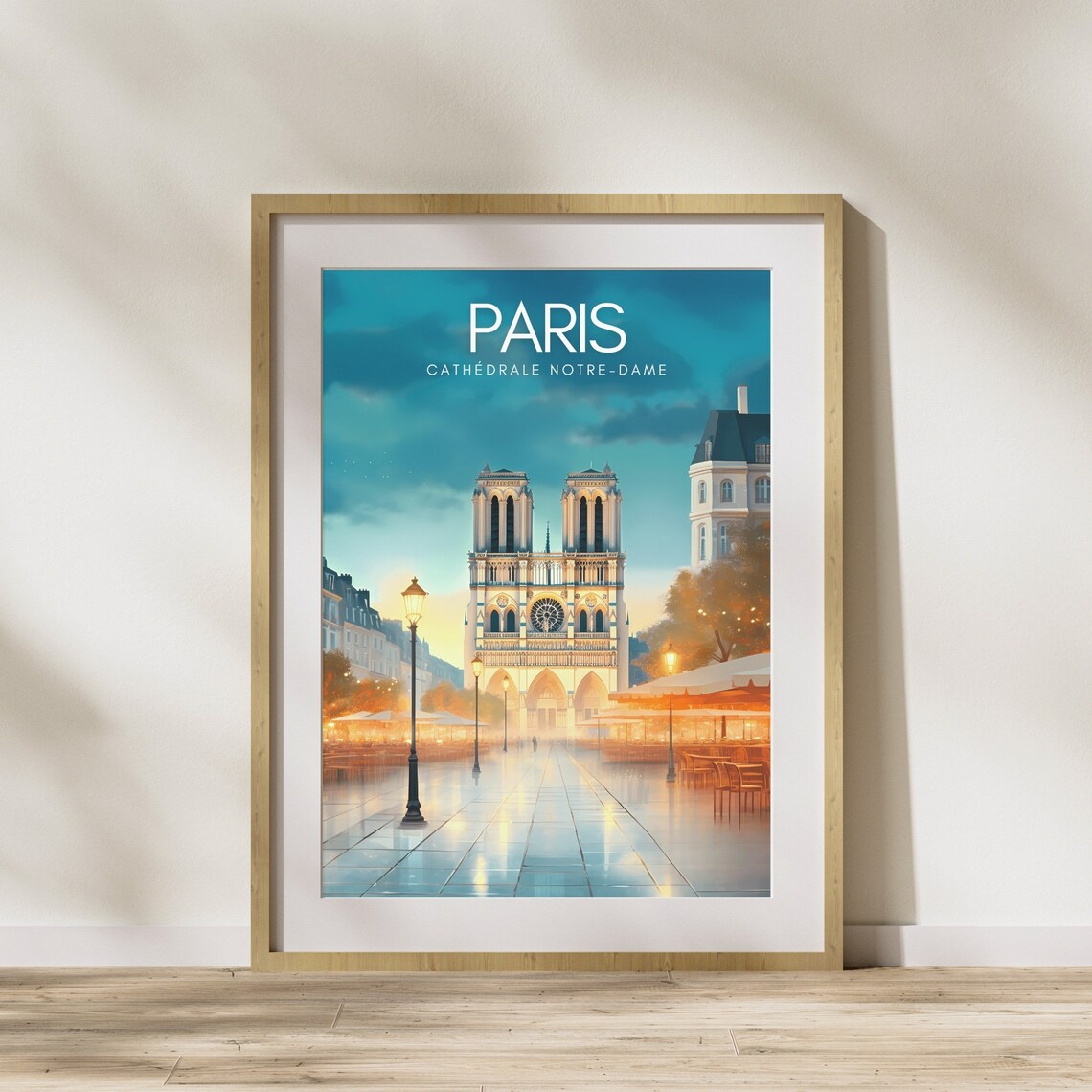 Paris France Notre Dame Cathedral Night Vintage Travel Poster - Image 3