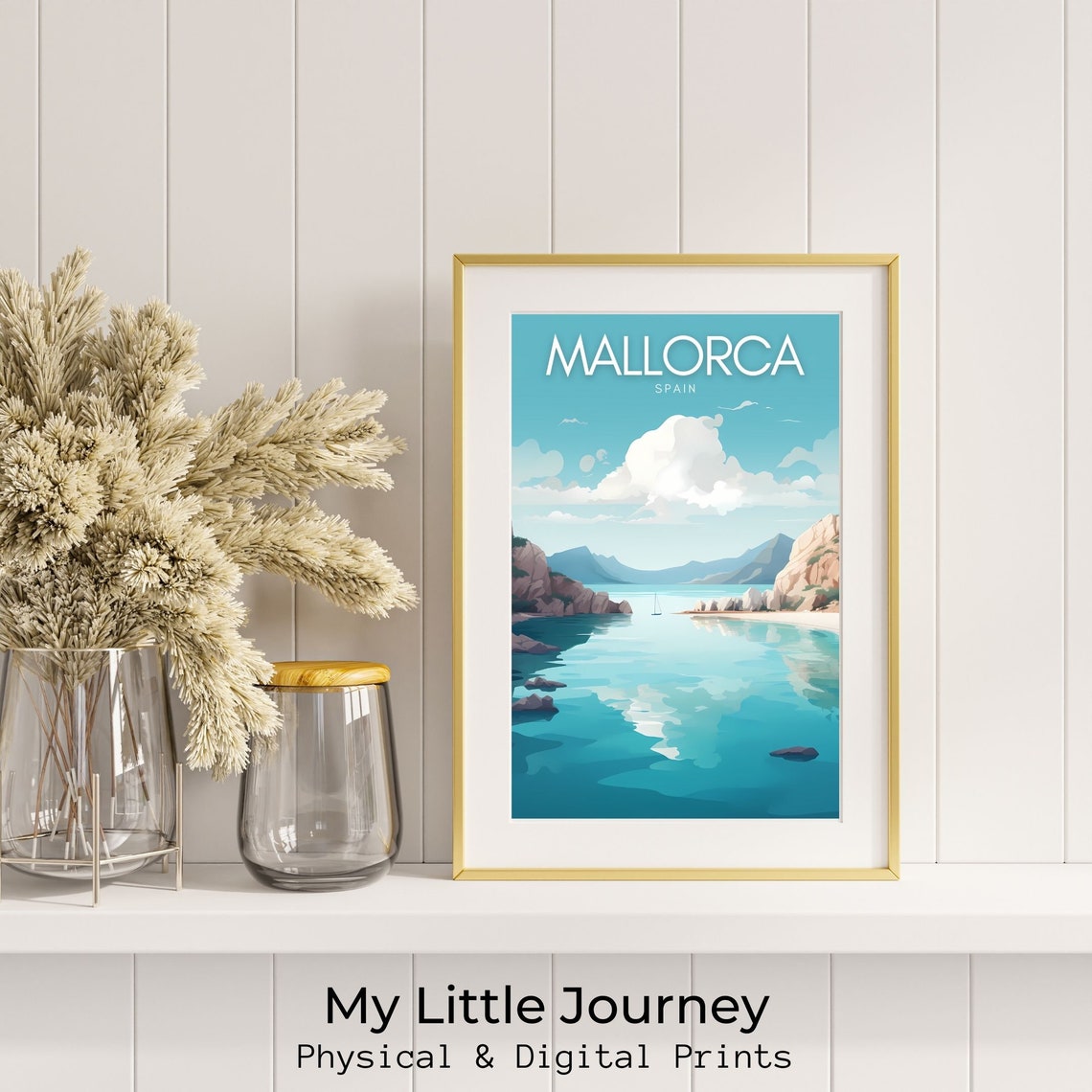 Mallorca Spain Poster with Turquoise Cove between Rocky Cliffs - Image 3