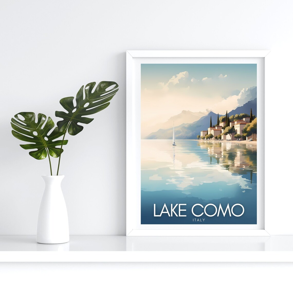 Lake Como Italy Lakeside Village Sailboat Morning Travel Poster - Image 4