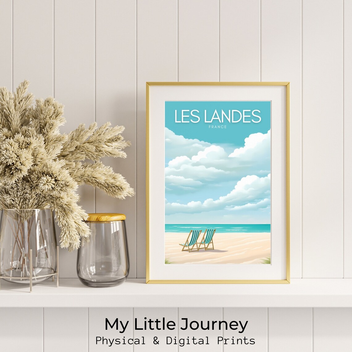 Les Landes France Beach Poster with Deck Chairs on Golden Sandy Shores - Image 2