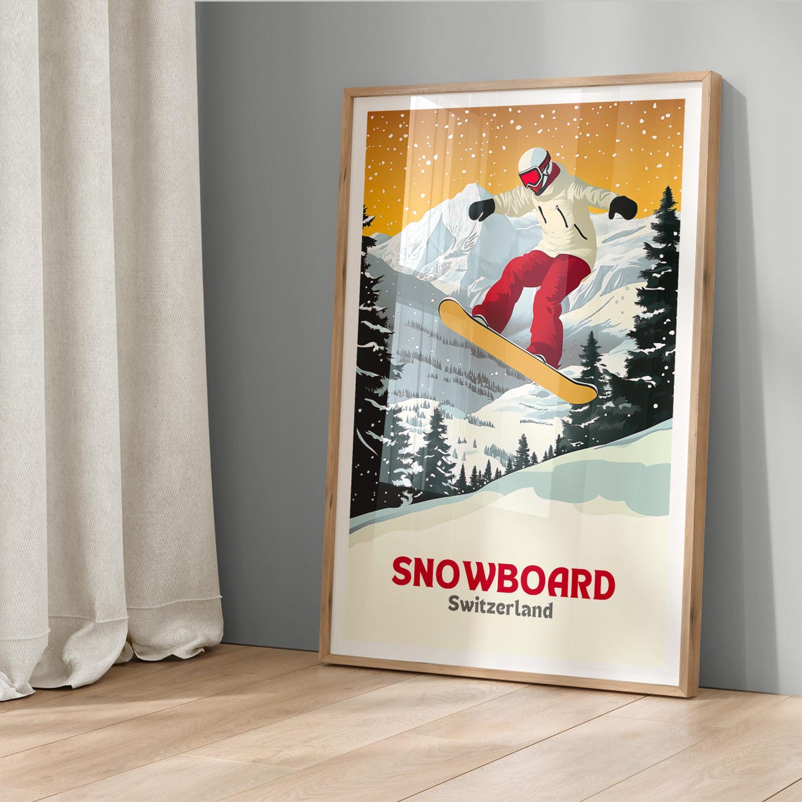 Snowboard Switzerland Jumping Snowboarder Alpine Slopes Poster - Image 5