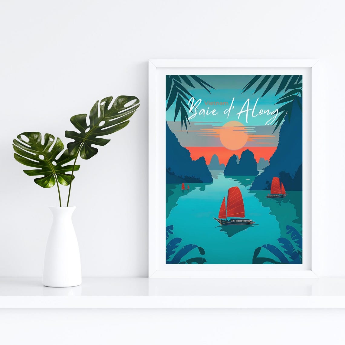 Ha Long Bay Vietnam Sunset Junk Boats Limestone Karst Poster - Image 4
