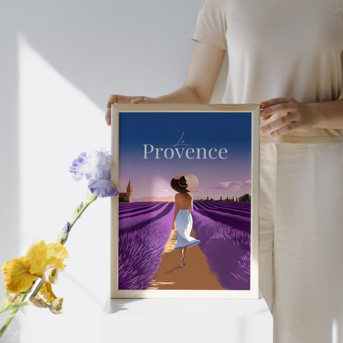 La Provence France Woman In Sunhat Walking Lavender Field Poster - Image 2