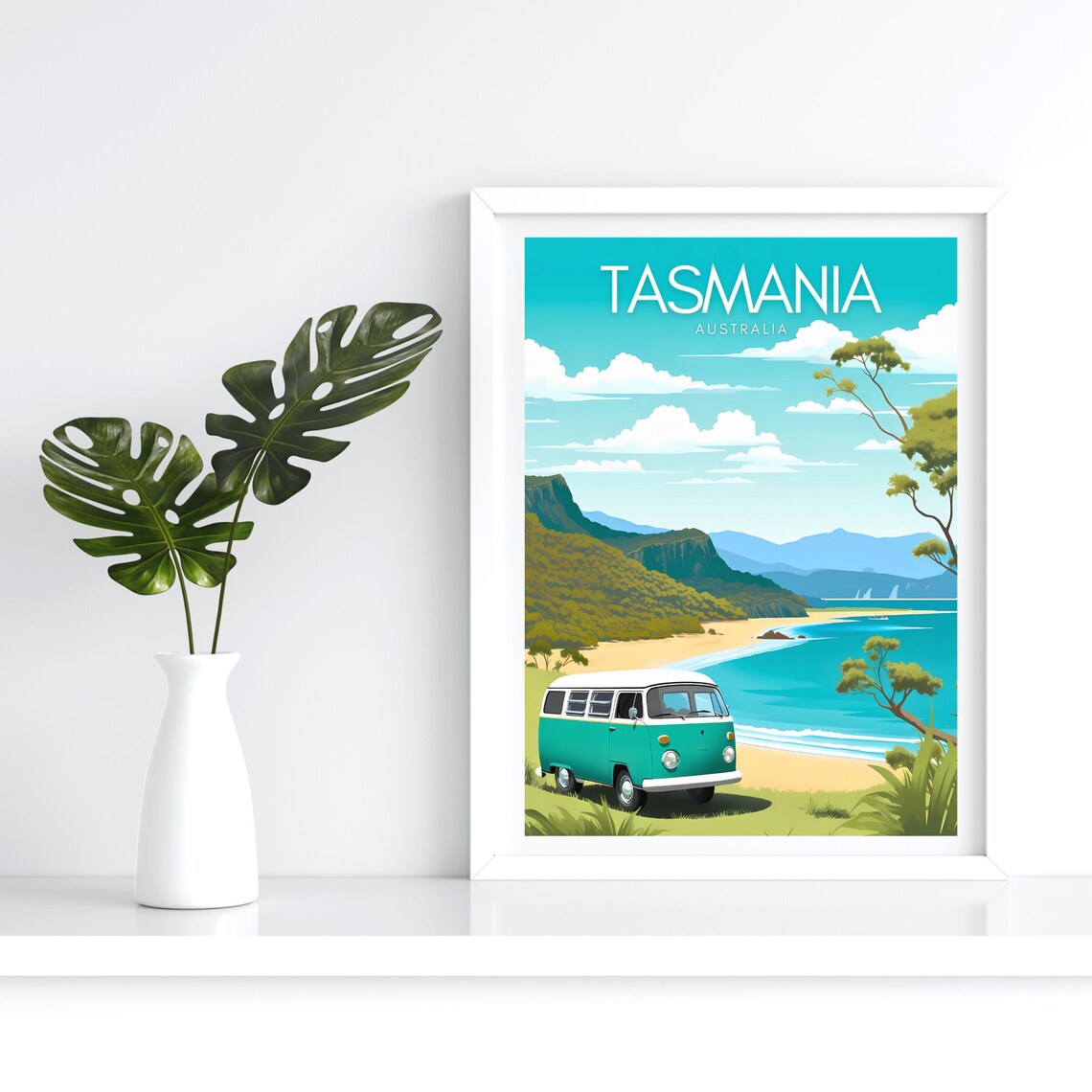 Tasmania Australia Vintage Camper Van Coastal Beach Travel Poster - Image 4