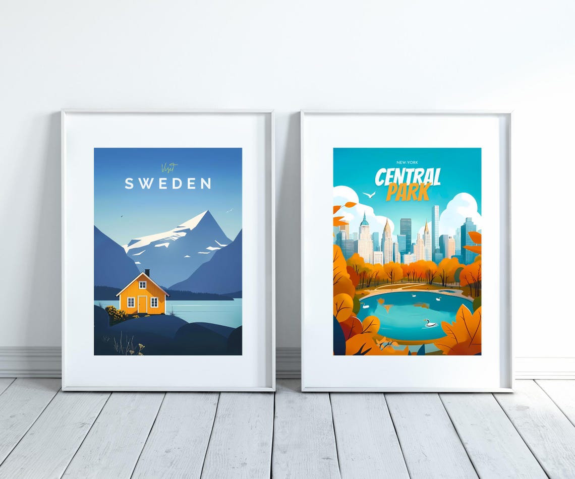 Central Park New York Autumn Orange Trees Lake Skyline Poster - Image 3