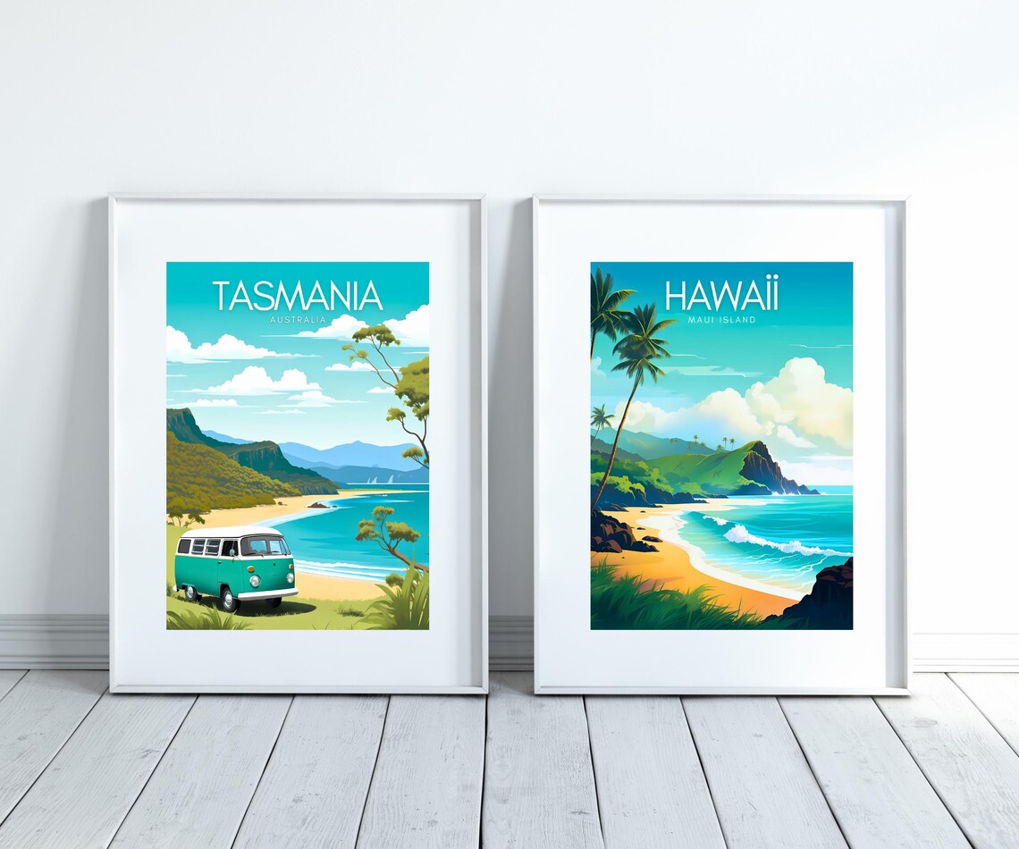Hawaii Maui Island Golden Palm Beach Turquoise Cliffs Travel Poster - Image 3