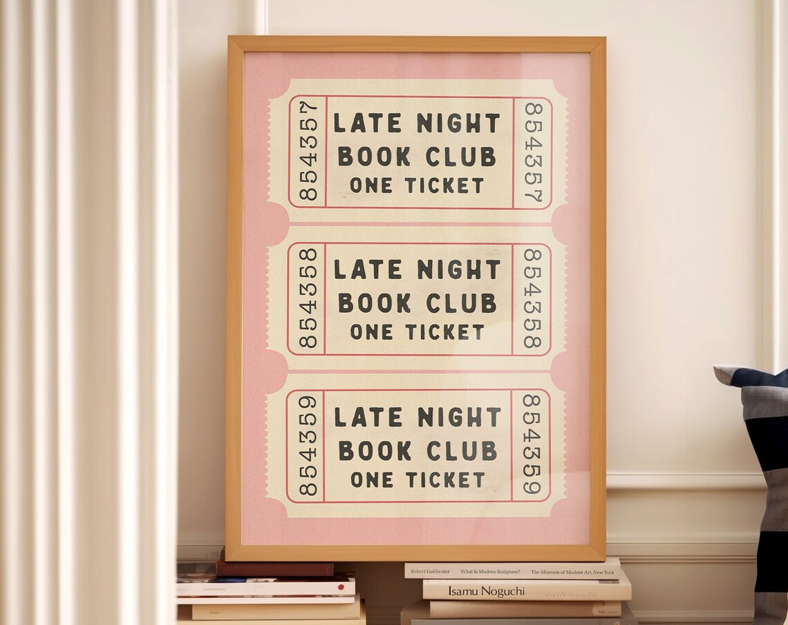 Late Night Book Club Ticket Art Print, Retro Aesthetic - Image 2