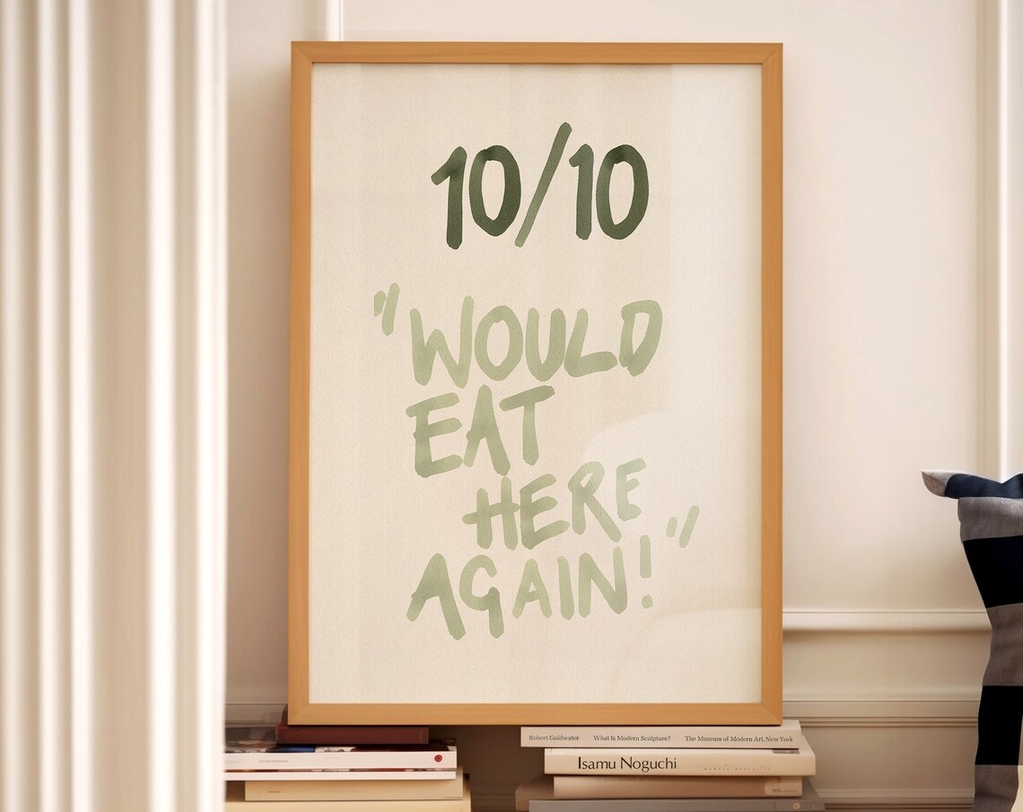 1010 Would Eat Here Again, Sage Green Kitchen Print