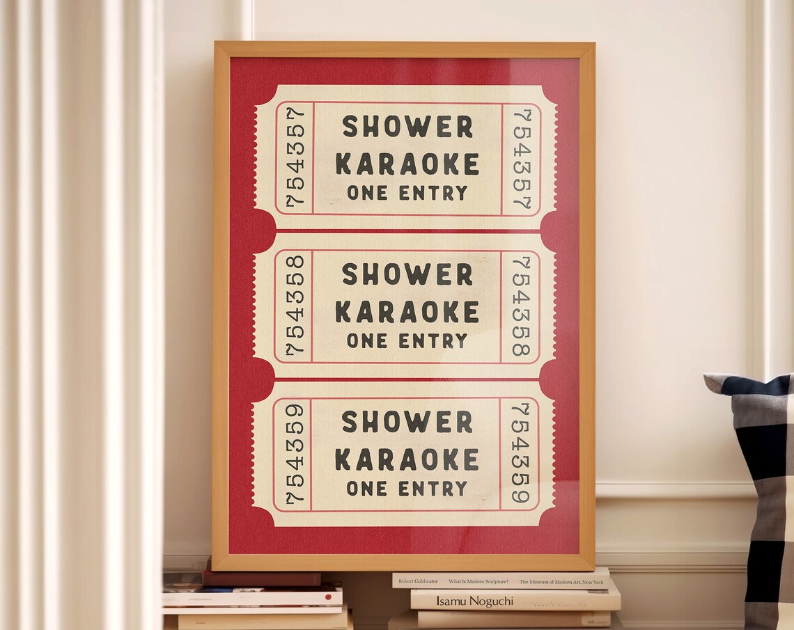 Shower Karaoke One Entry Red Vintage Ticket Stub Bathroom Poster - Image 3