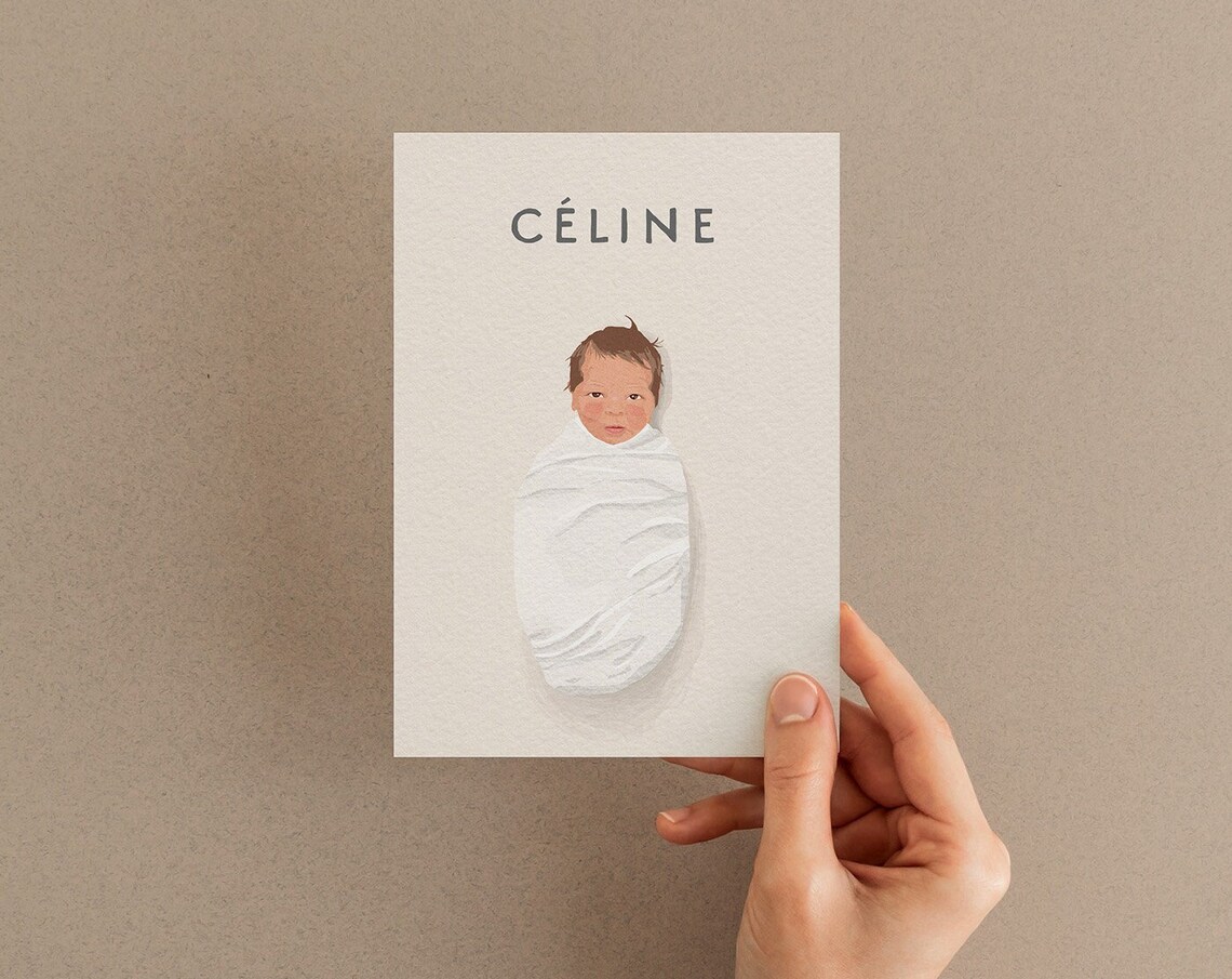 Personalized Baby Name Portrait With Swaddled Newborn Poster