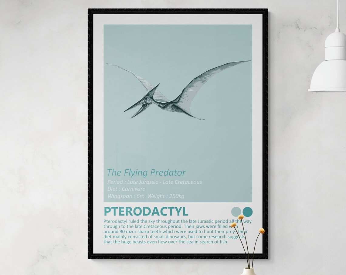 Pterodactyl Dinosaur Fact Sheet, Minimalist Design