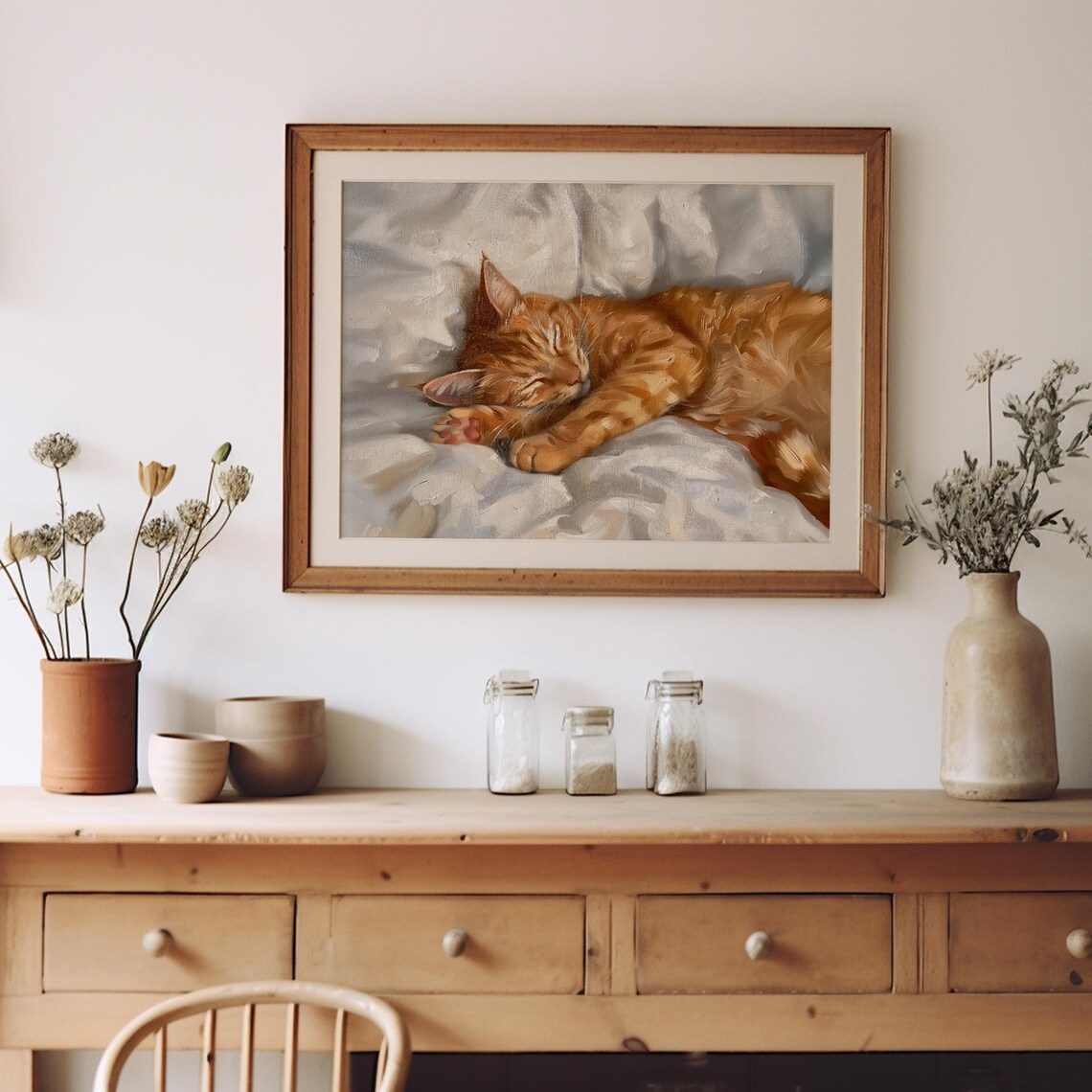 Orange Cat Sleeping Ginger Cat Vintage Wall Art Print - Image 3