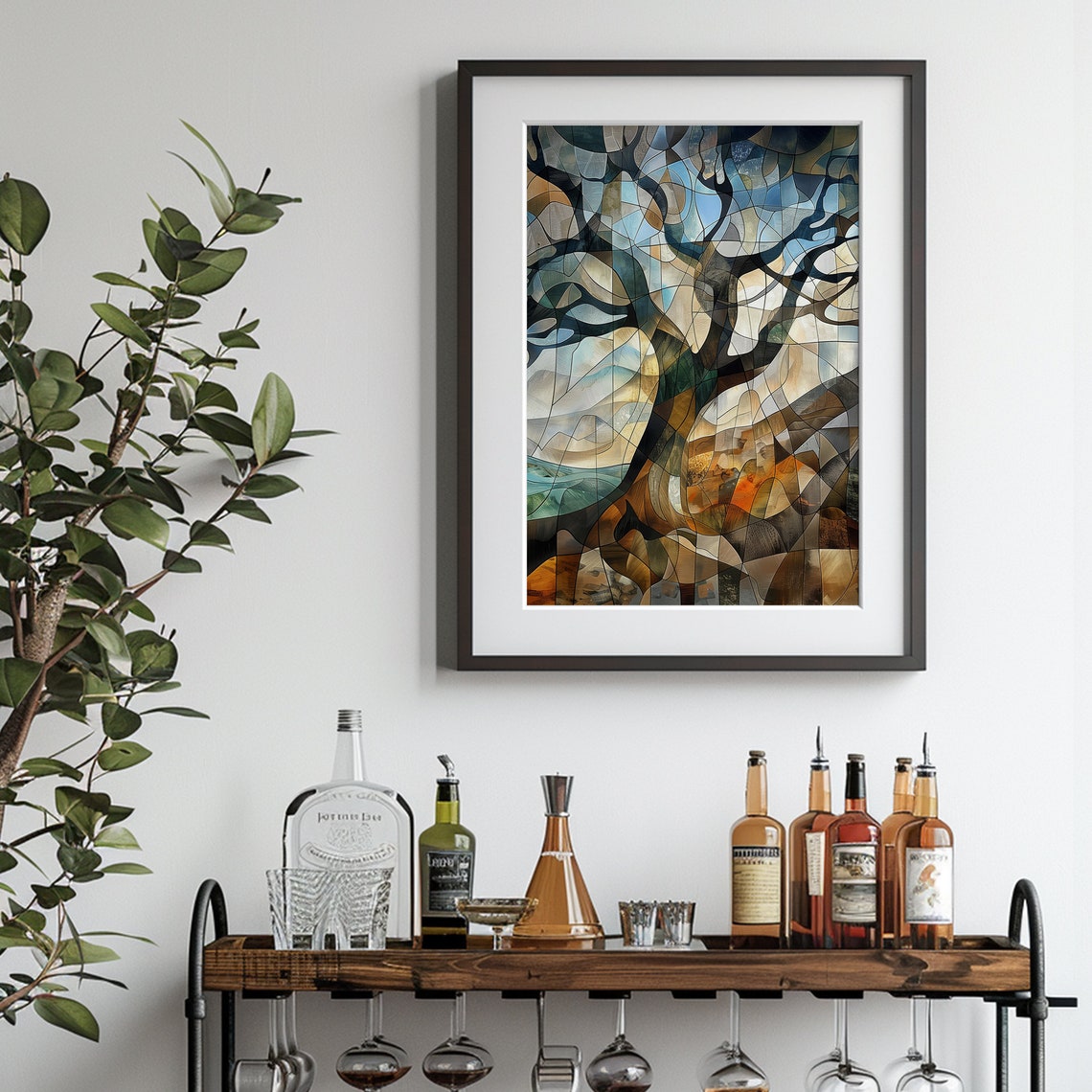 Cubist Geometric Tree Stained Glass Style Abstract Art Poster - Image 3
