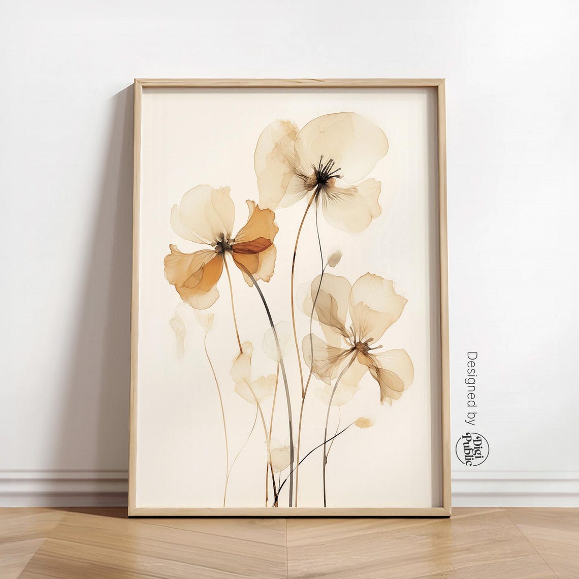 Translucent Beige Poppy Flowers Poster Delicate Botanical Minimal