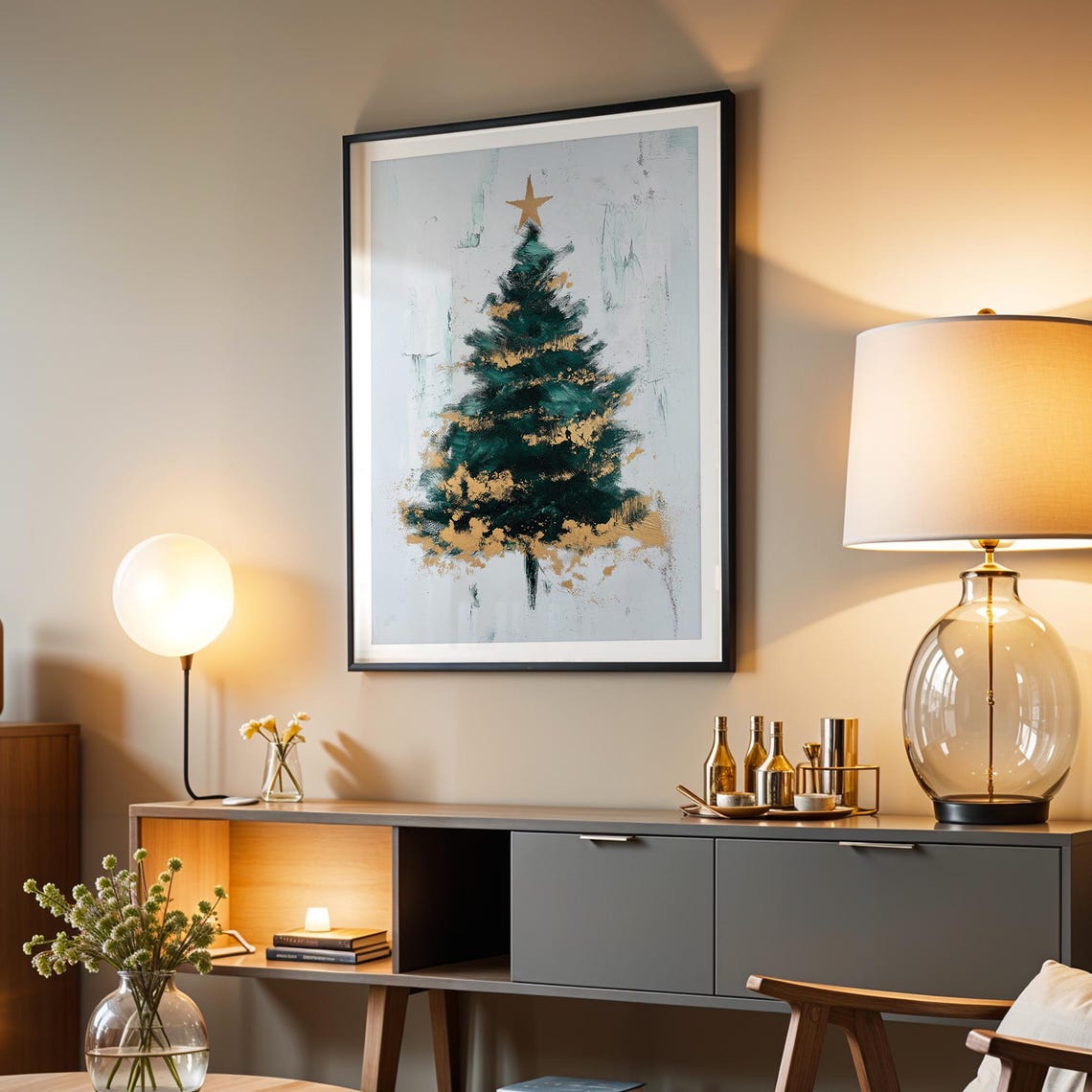 Minimalist Abstract Christmas Tree Gold Star Modern Xmas Art Poster - Image 5