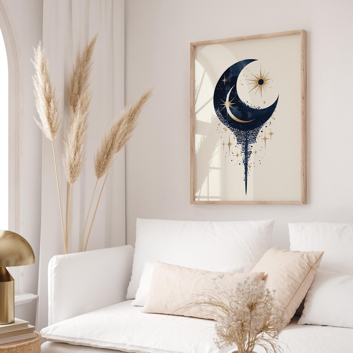 Celestial Crescent Moon Art Print, Boho Geometric Decor - Image 5