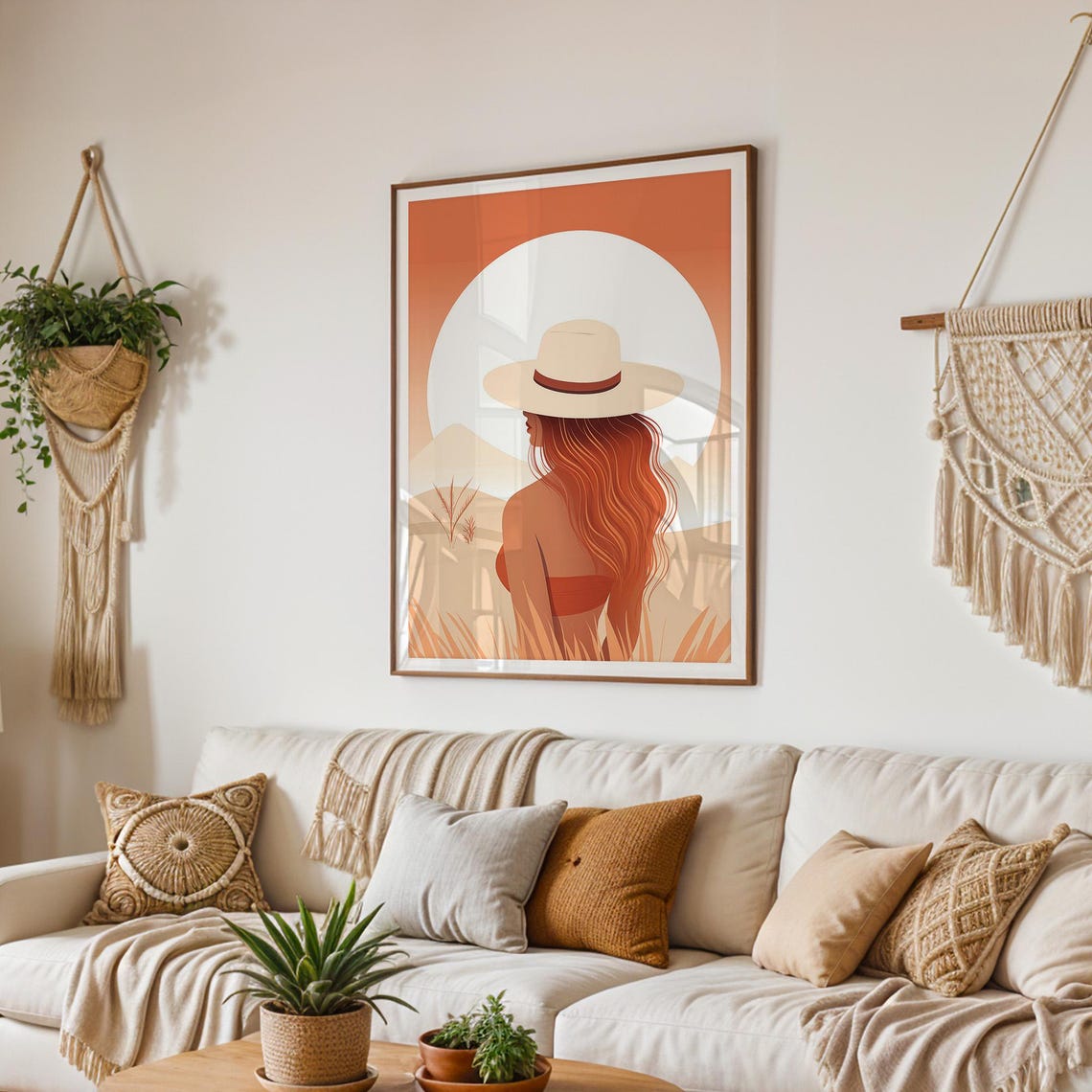 Desert Sunset Woman with Straw Hat Poster Warm Boho Travel Art - Image 3