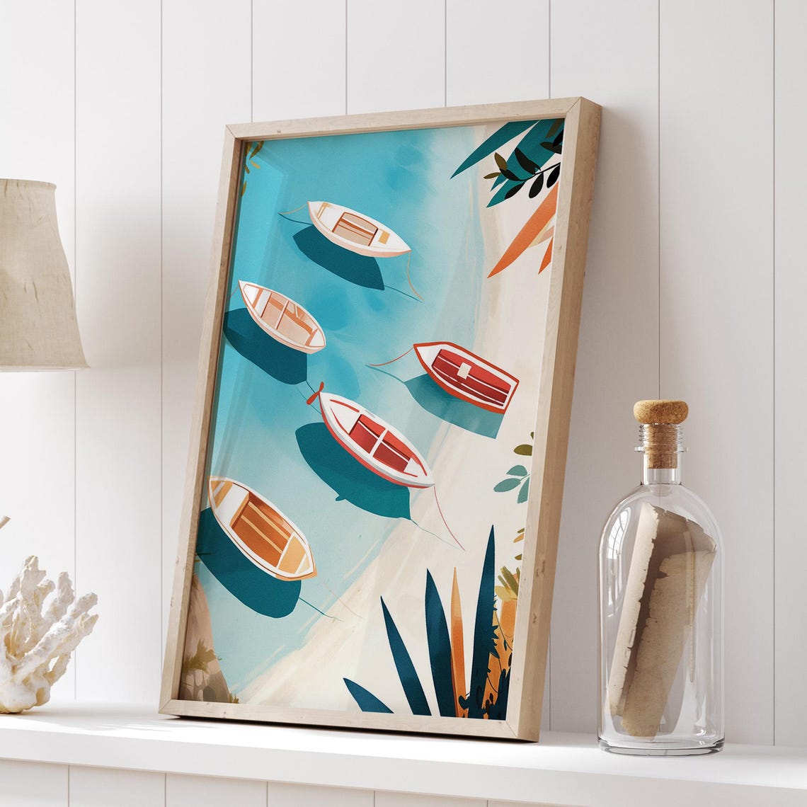 Coastal Boat Wall Art Nautical Beach Scene Decor Modern Landscape Wall Art For Home Minimalist Boho Home Print - Image 5