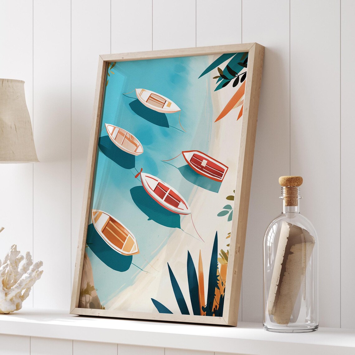Coastal Fishing Boats Aerial View Poster Turquoise Summer Water - Image 5
