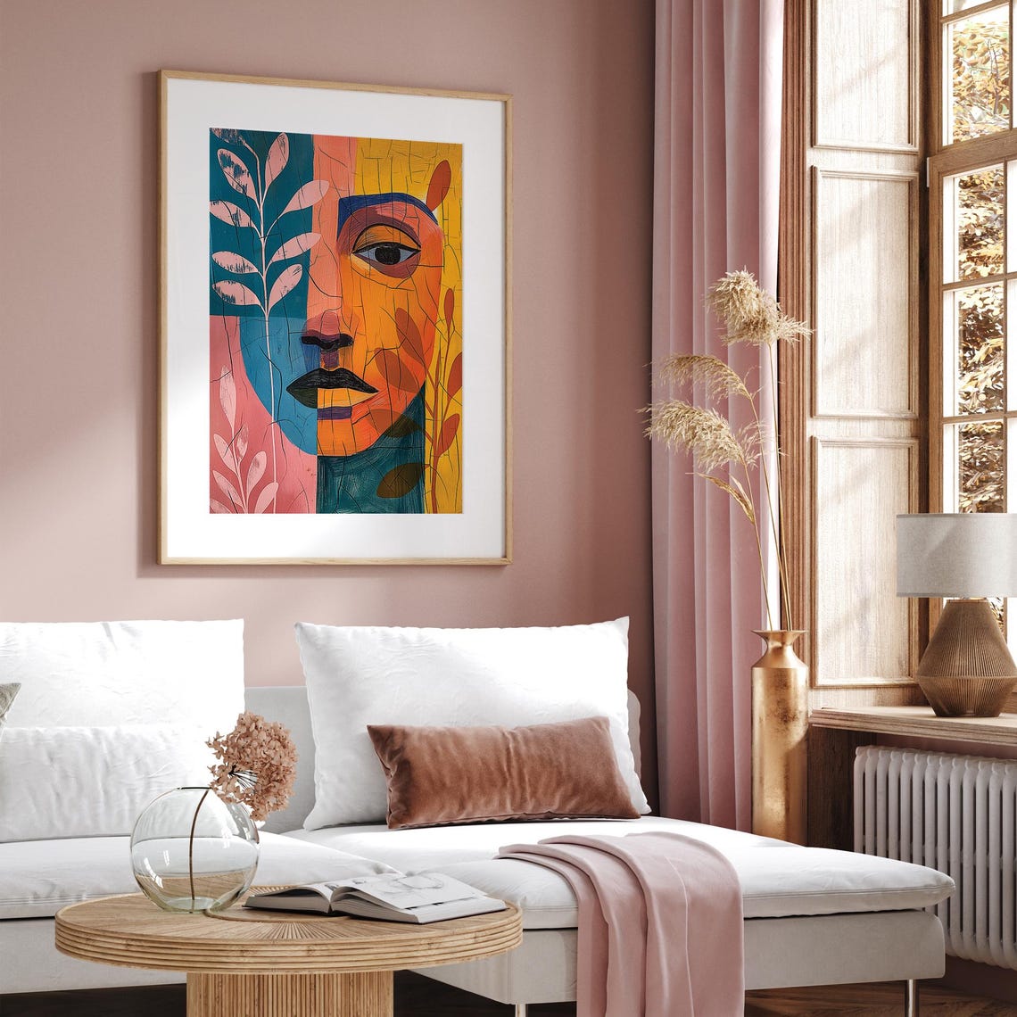 Abstract Boho Face Portrait With Botanical Leaves Art Poster - Image 4