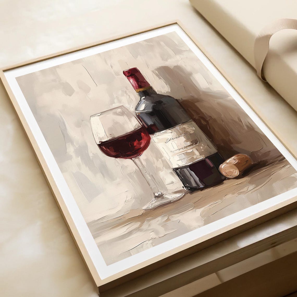 Red Wine Bottle And Glass Oil Painting Rustic Kitchen Poster - Image 3