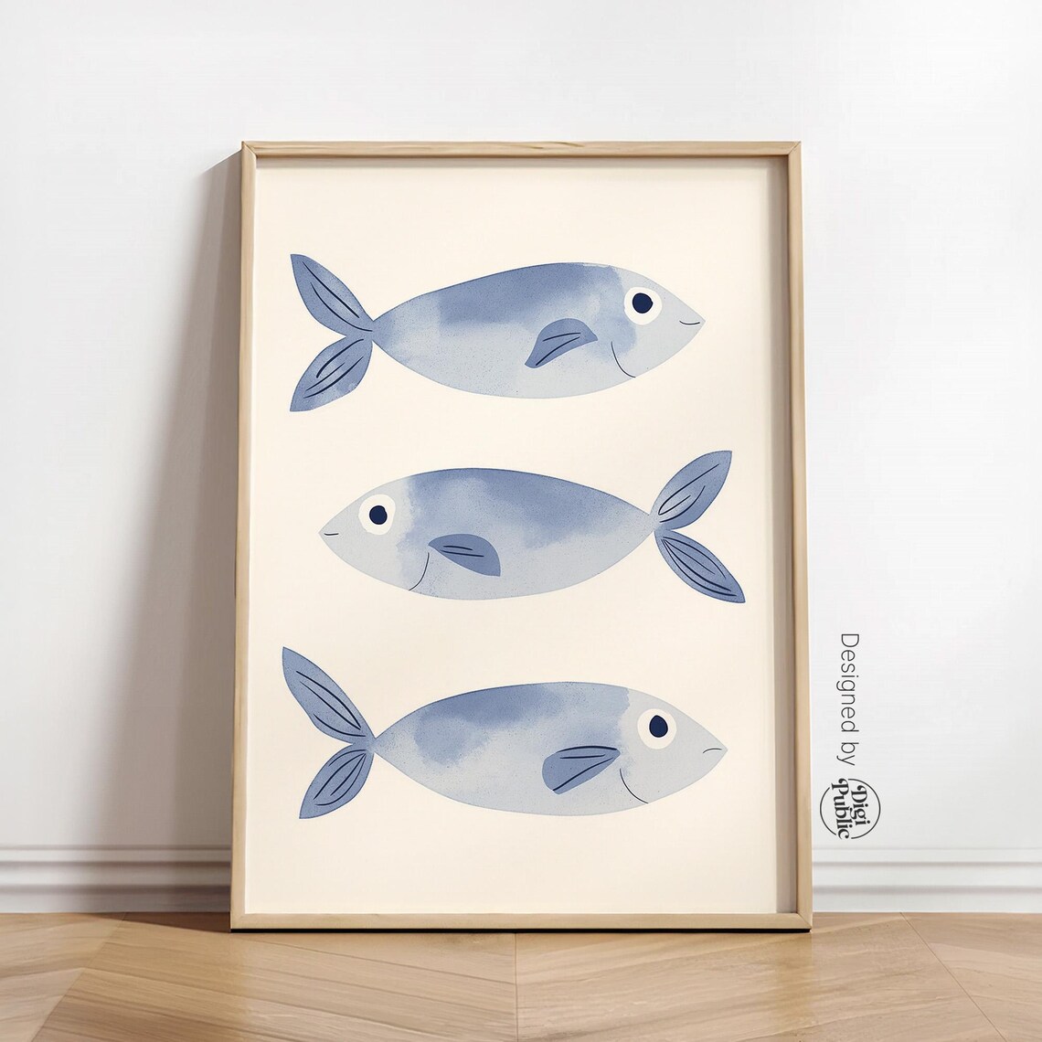 Blue Fish Wall Art Nautical Kitchen Print Minimalist Fish Poster Ocean Inspired Wall Art Cute Fish Print Coastal Home Decor