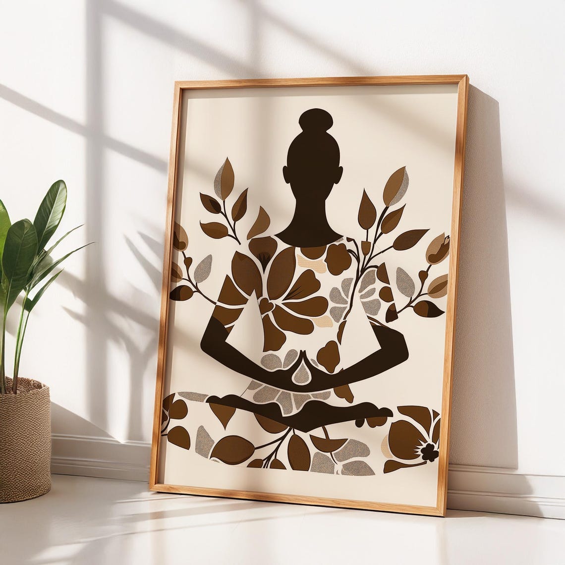 Monochrome Floral Meditating Woman Serene Fine Zen Yoga Wall Art - Image 5