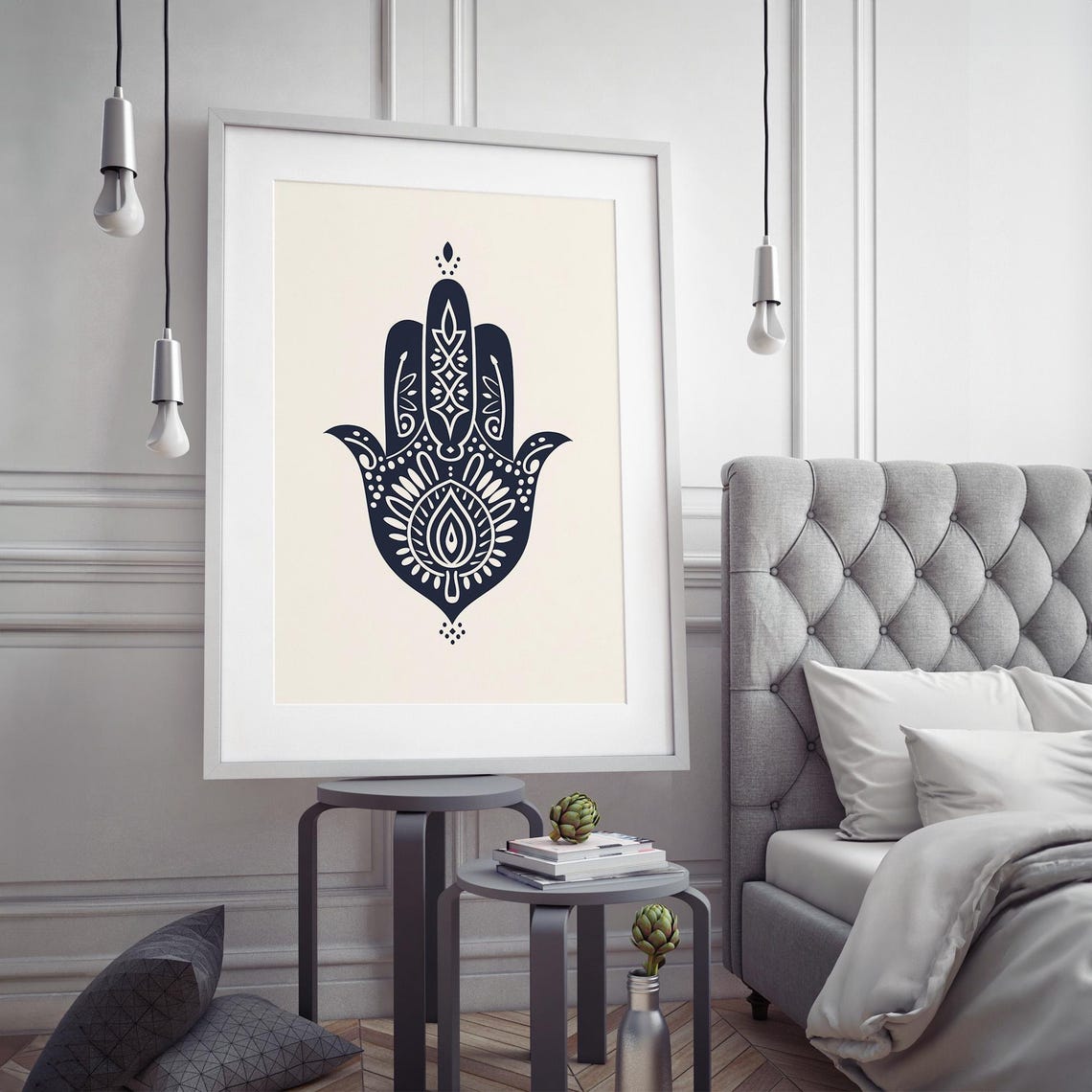 Hamsa Hand Mandala In Black And White Spiritual Amulet Poster - Image 2