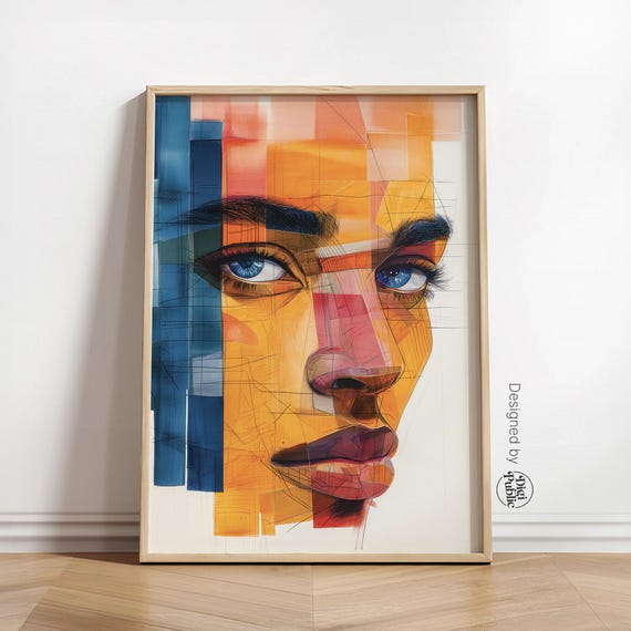 Abstract Portrait Wall Art Vibrant Geometric Face Modern Home Decor Artwork For Trendy Spaces Wall Art