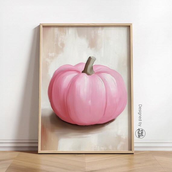 Blush Pink Pumpkin Painting Modern Fall Decor Art Autumn Season Decor Poster