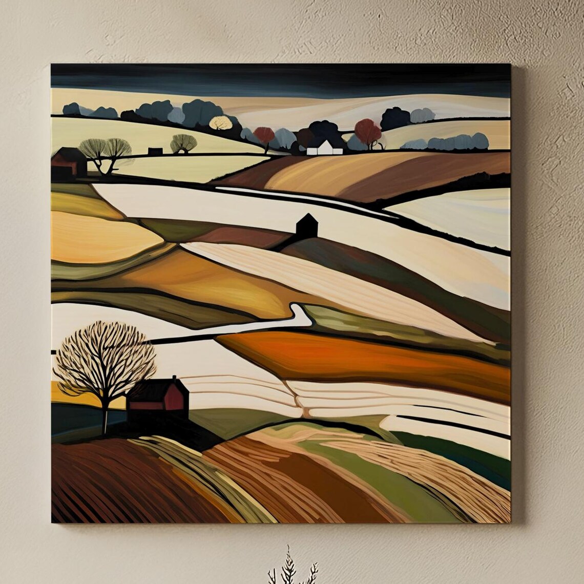 Fall Farm Fields Art Print, Rustic Countryside Landscape