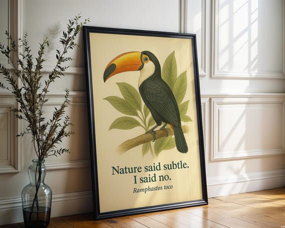 Funny Toucan Botanical Print Vintage Style Wall Art