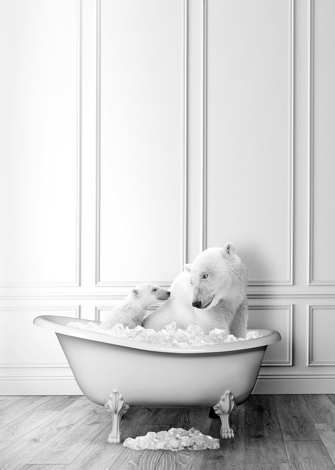 Polar Bears In Ice Bath Bathroom Art Print - Image 2