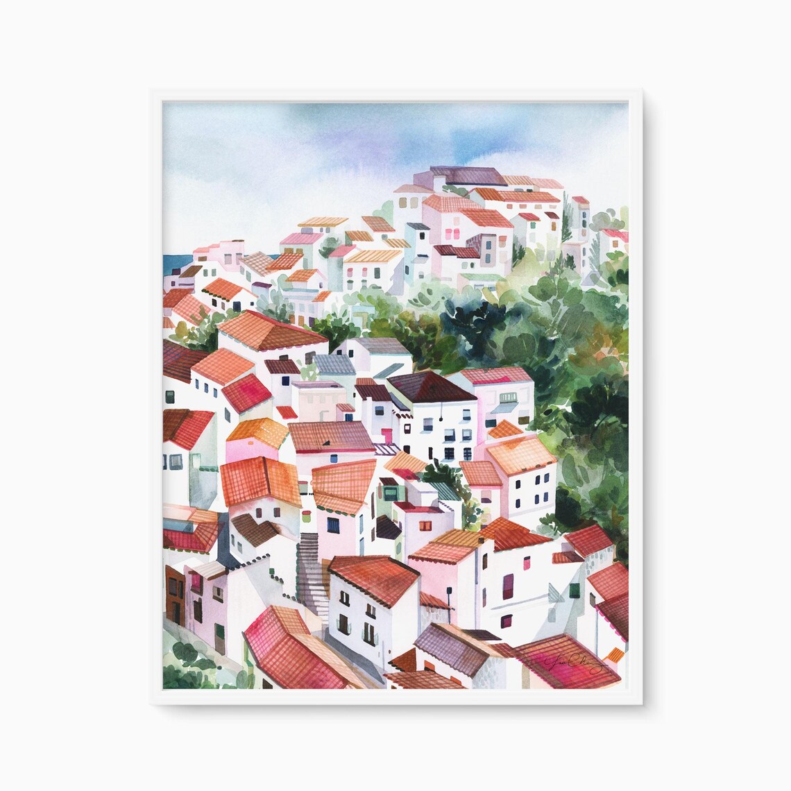 Casares Andalusia Spain White Village Watercolor Travel Poster